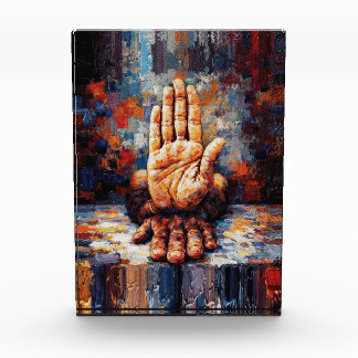 Raised Hand Gesture Expressive Impasto Photo Block