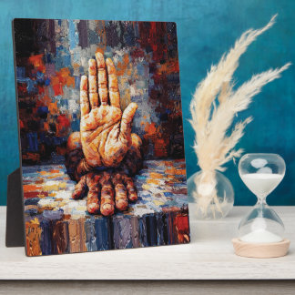 Raised Hand Gesture Expressive Impasto Plaque
