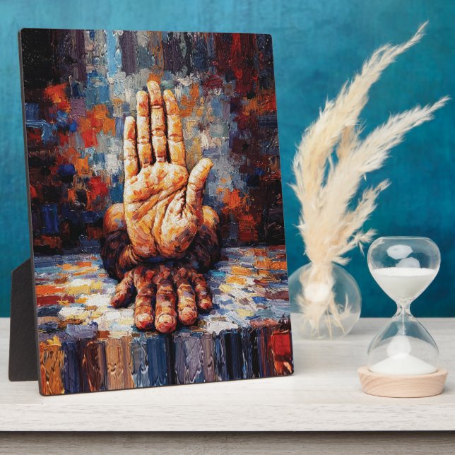 Raised Hand Gesture Expressive Impasto Plaque (Side)