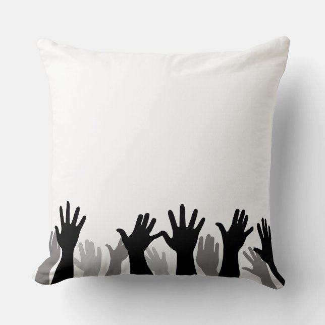 Raised hands silhouette, hand raising, protest cushion (Front)