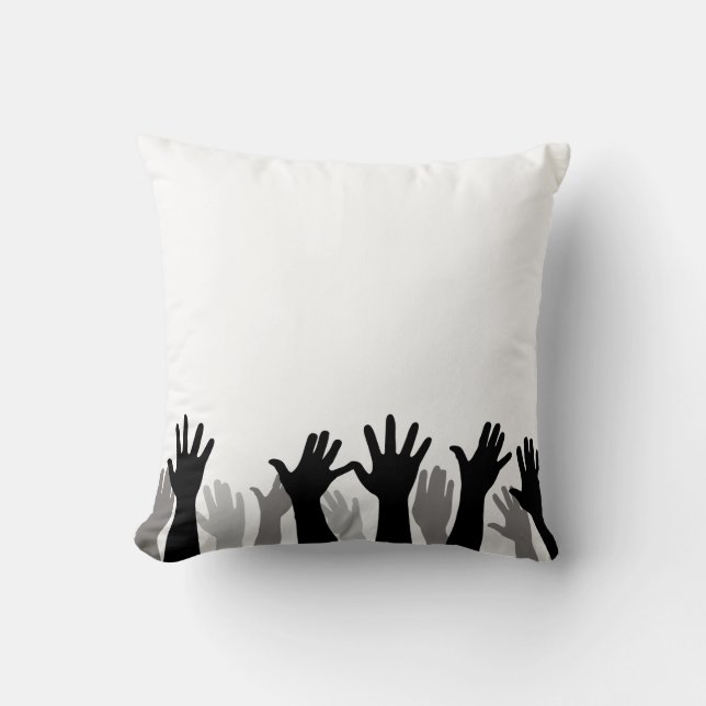 Raised hands silhouette, hand raising, protest cushion (Front)