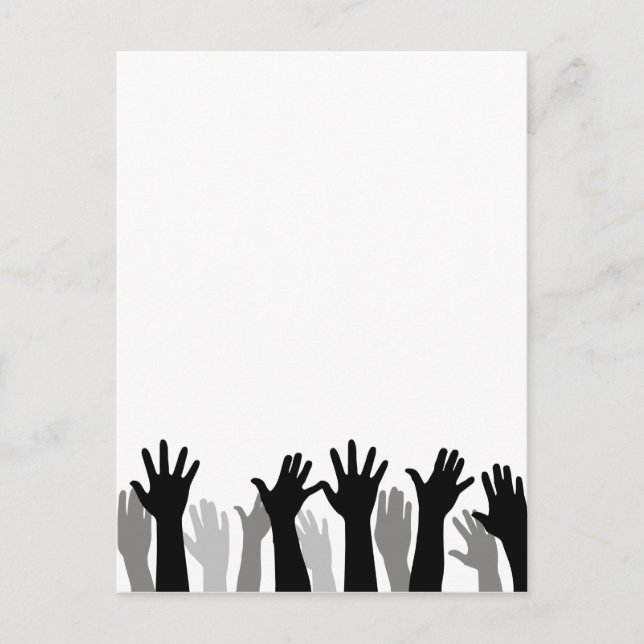 Raised hands silhouette, hand raising, protest postcard (Front)