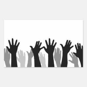 Raised hands silhouette, hand raising, protest rectangular sticker