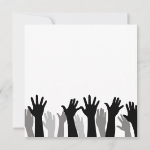 Raised hands silhouette, hand raising, protest thank you card