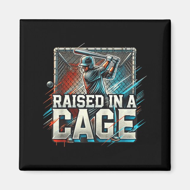 Raised In A Cage Baseball Training, Batting Cage D Magnet (Front)