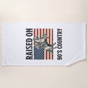 Raised On 90s Country Cowboy Western Shirt Design_ Beach Towel