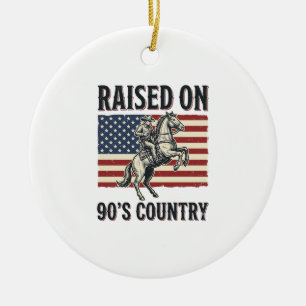 Raised On 90s Country Cowboy Western Shirt Design_ Ceramic Ornament