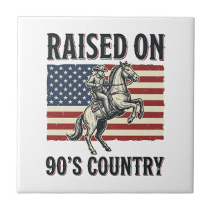 Raised On 90s Country Cowboy Western Shirt Design_ Ceramic Tile