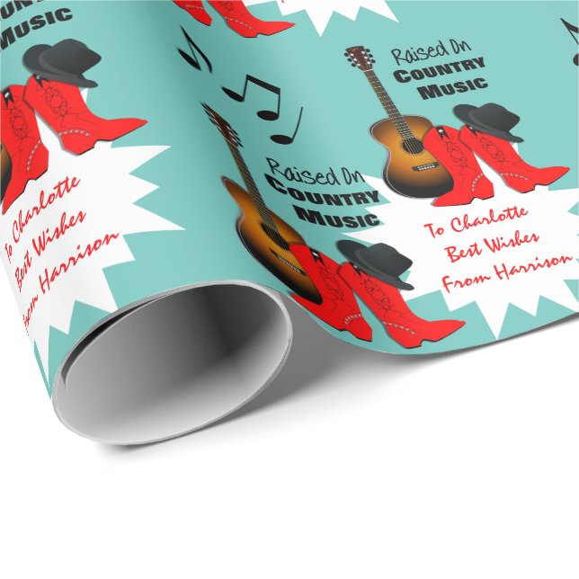 Raised on Country Music Cool Cowgirl Personalised Wrapping Paper (Roll Corner)
