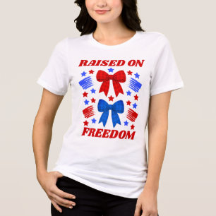 Raised on Freedom Red & Blue Gingham Bow Tri-Blend Shirt