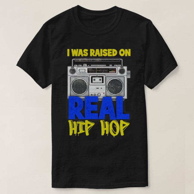 Raised on Real Hip Hop Old School Boombox T-Shirt (Design Front)