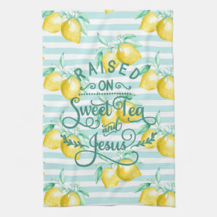 Raised on Sweet Tea and Jesus   Lemon Pattern Tea Towel
