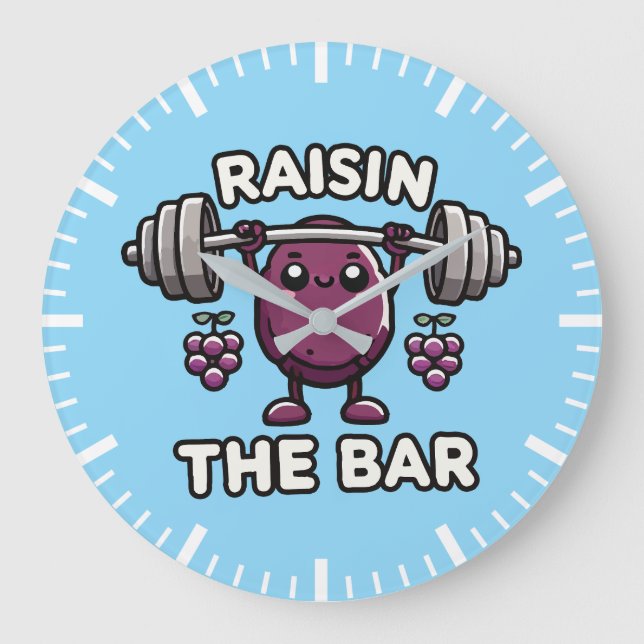 Raisin The Bar - Funny Cute Gym Motivational Large Clock (Front)