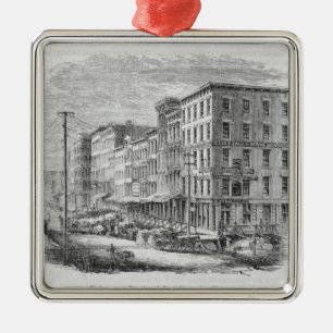 Raising a block of buildings in Chicago Metal Ornament