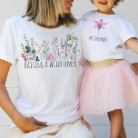 Raising a Wildflower Mum New Mama Mini Outfits T-Shirt<br><div class="desc">Watercolor pink and green wildflowers with the customisable quote "raising a wildflower" for mum and daughter matching shirts.</div>