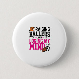 Raising Ballers Sports Mom Vintage T-Shirt Design_ 6 Cm Round Badge