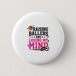 Raising Ballers Sports Mum Vintage T-Shirt Design 6 Cm Round Badge