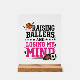Raising Ballers Sports Mum Vintage T-Shirt Design Acrylic Sign