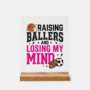 Raising Ballers Sports Mum Vintage T-Shirt Design_ Acrylic Sign