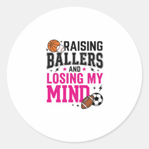 Raising Ballers Sports Mum Vintage T-Shirt Design_ Classic Round Sticker