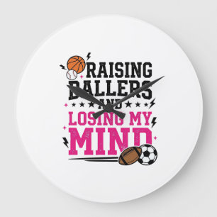 Raising Ballers Sports Mum Vintage T-Shirt Design Large Clock