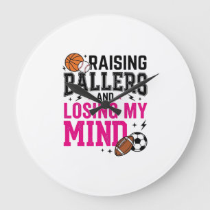 Raising Ballers Sports Mum Vintage T-Shirt Design_ Large Clock