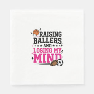 Raising Ballers Sports Mum Vintage T-Shirt Design Napkin