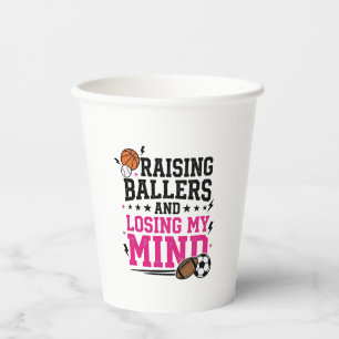 Raising Ballers Sports Mum Vintage T-Shirt Design Paper Cups