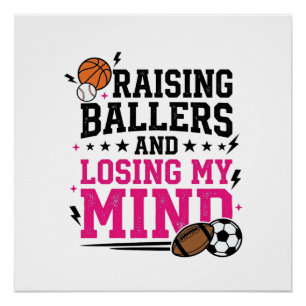 Raising Ballers Sports Mum Vintage T-Shirt Design Poster