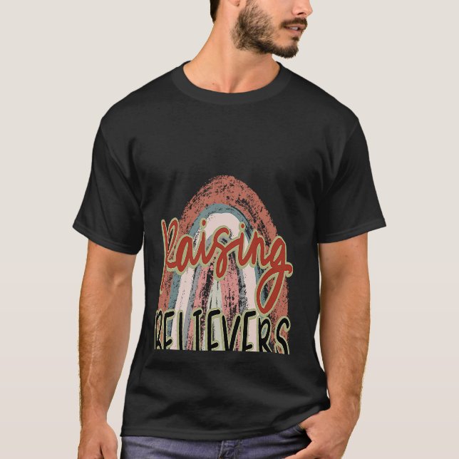 Raising Believers Retro Rainbow Bible Verse Christ T-Shirt (Front)