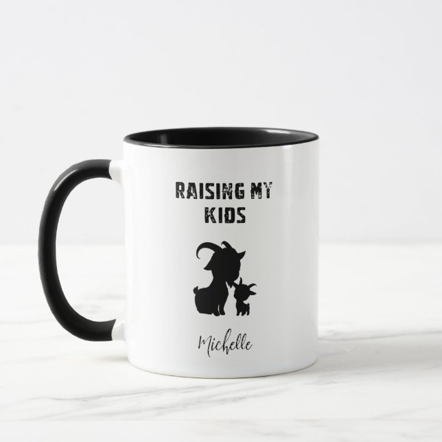 Raising My Kids Funny Farm Goat Lover Design Mug (Left)