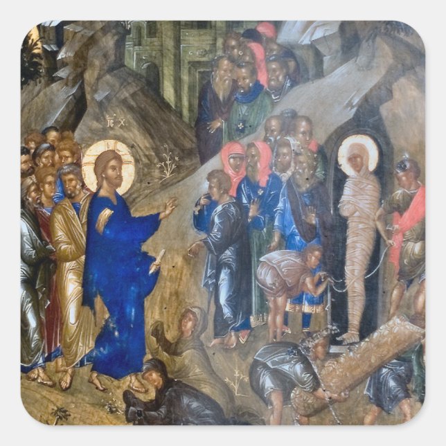 Raising of Lazarus Orthodox Christian Icon Square Sticker (Front)