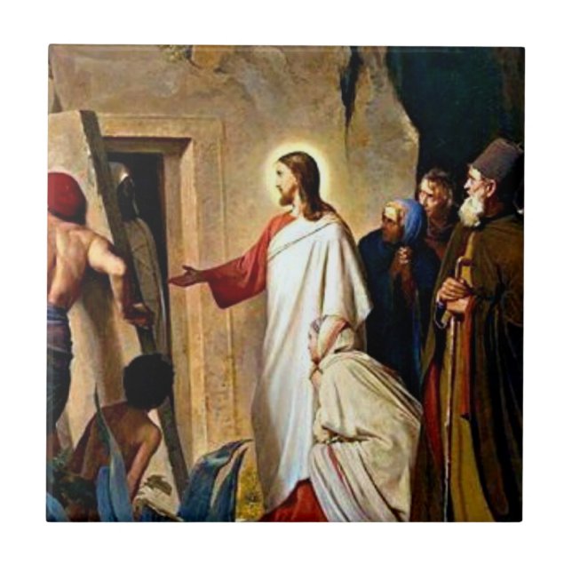Raising of Lazarus painting by Carl Bloch Ceramic Tile (Front)