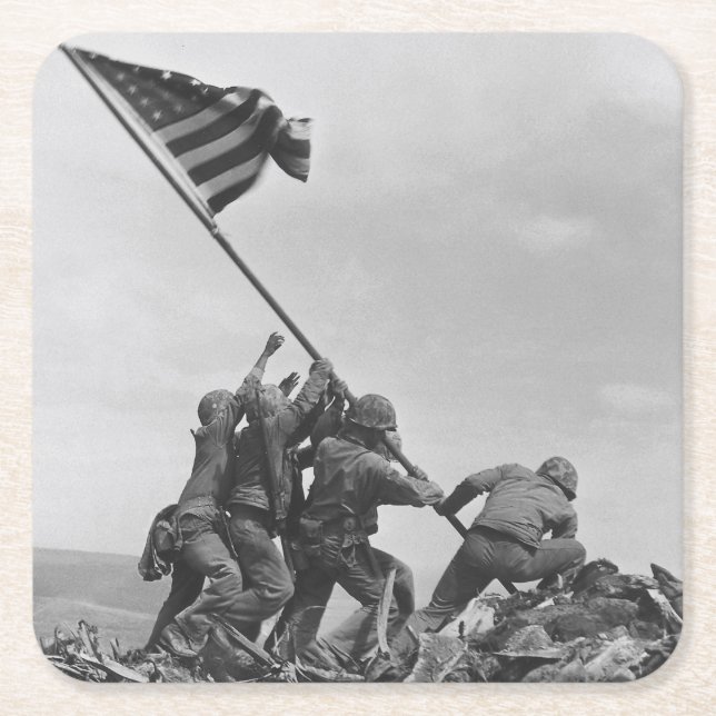 Raising the Flag on Iwo Jima Square Paper Coaster (Front)