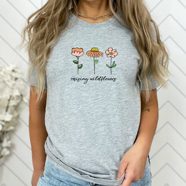 Raising Wildflowers Colourful Floral Mum of Three T-Shirt (Creator Uploaded)