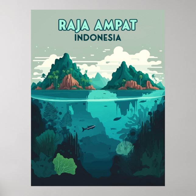 Raja Ampat Indonesia Underwater Scuba Retro Poster (Front)