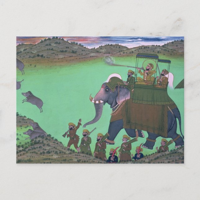 Raja Sarup Singh  of Udaipur, on a boar hunt Postcard (Front)