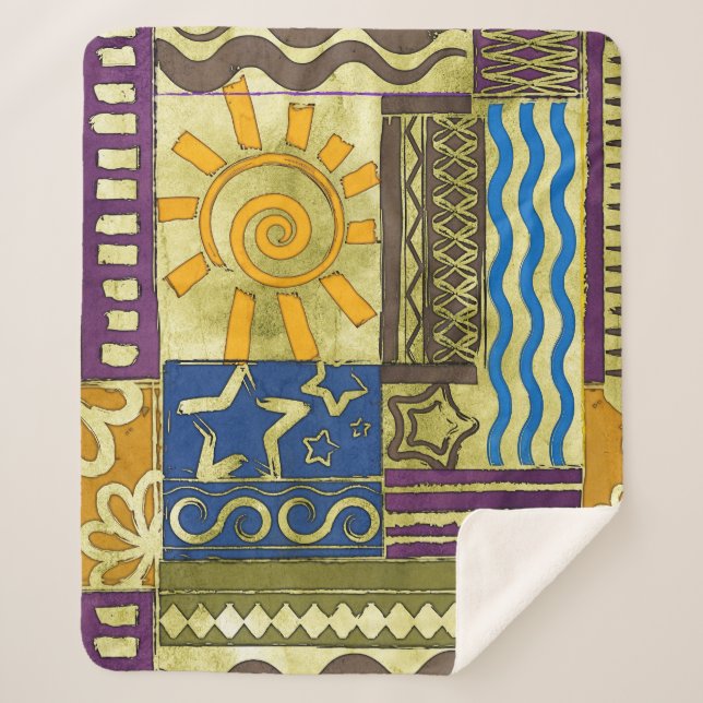 Rajasthan Indian, Patchwork Carpet Texture. Sherpa Blanket (Front)