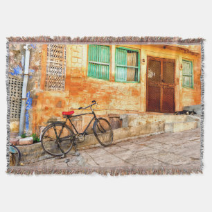 Rajasthan Street Scene: Indian Style Throw Blanket