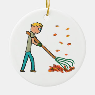 Raking Autumn Leaves Ceramic Ornament