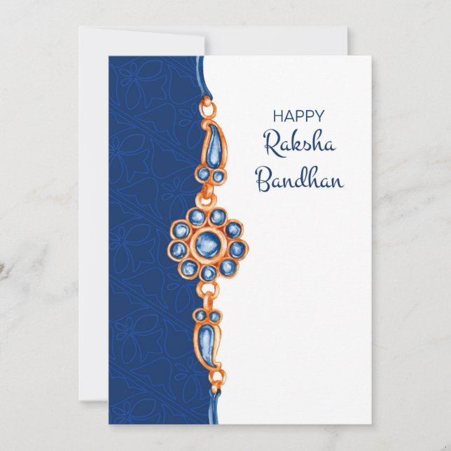 Raksha Bandhan Blue and White Greeting Card (Front)