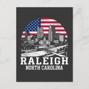 Raleigh City North Carolina American Flag Postcard