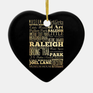 Raleigh City of North Carolina State Typography Ceramic Tree Decoration