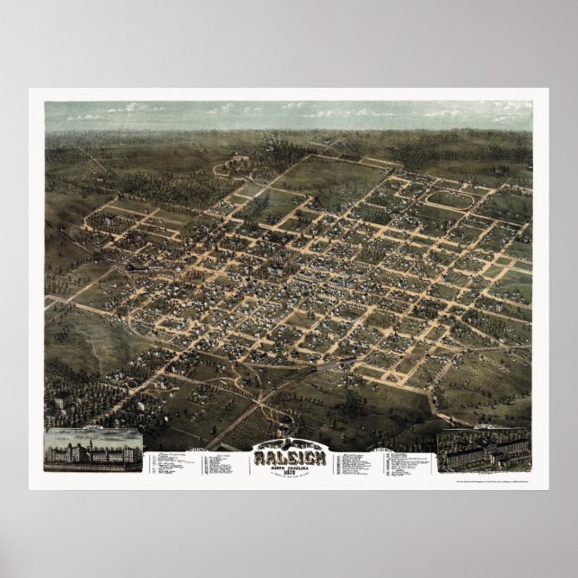 Raleigh, NC Panoramic Map - 1872 Poster (Front)