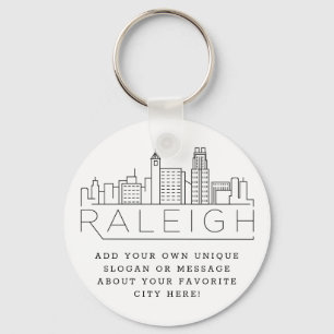 Raleigh, NC Stylised Skyline   Custom Slogan Key Ring