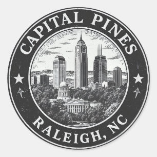 Raleigh North Carolina Circular Badge Illustration Classic Round Sticker