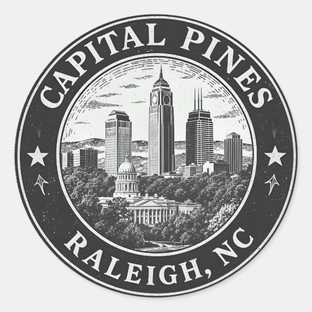 Raleigh North Carolina Circular Badge Illustration Classic Round Sticker (Front)