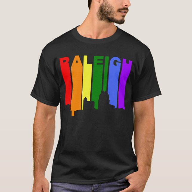 Raleigh North Carolina Gay Pride Rainbow Skyline T-Shirt (Front)
