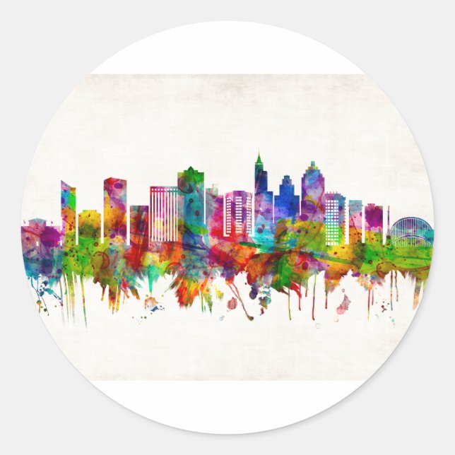 Raleigh North Carolina Skyline Classic Round Sticker (Front)