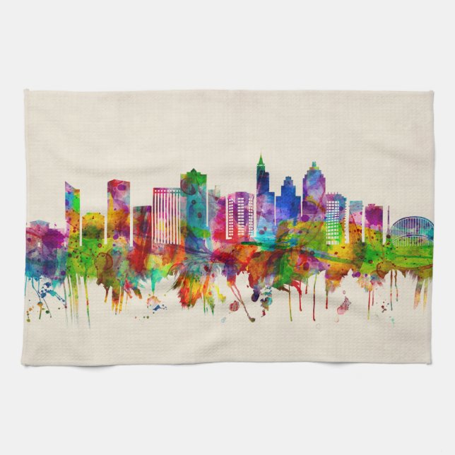 Raleigh North Carolina Skyline Tea Towel (Horizontal)